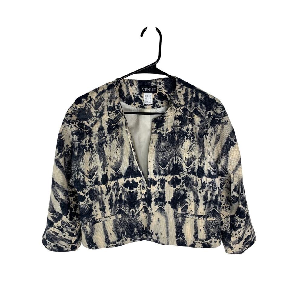 Venus Womens Snake Print Blazer Jacket Size 12 Beige & Black Textured